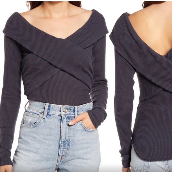 Free People Tops - Free People Marley Poppy Seed Off Shoulder Cross Front Ribbed Top M NWT